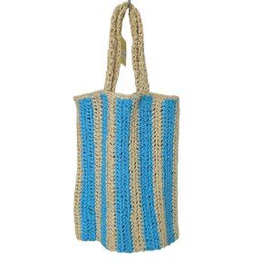 Ashland Paper Woven Blue & Beige Bag 14" x 16.5" NWT